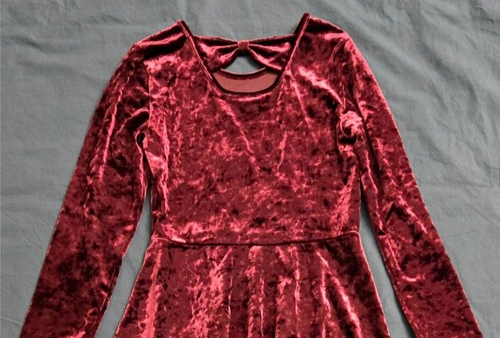 The Children’s Place Velour Velvet Girls Dress Size 10/12 (L) Maroon Long Sleeve - Picture 6 of 16