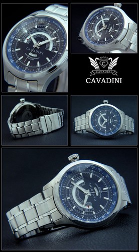 Cavadini Designer Aviator Watch Stainless Steel Blue Silver Calendar CV-1000 - Picture 3 of 3