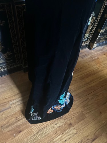 70s Black Velvet Embroidered Evening Dress Gown Whimsigoth Handmade Made Israel - Picture 7 of 16