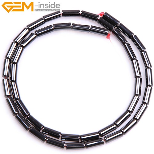 Natural Black Jet Hematite Column Tube Smooth Spacer Beads 15" No Magnetic - Picture 6 of 37