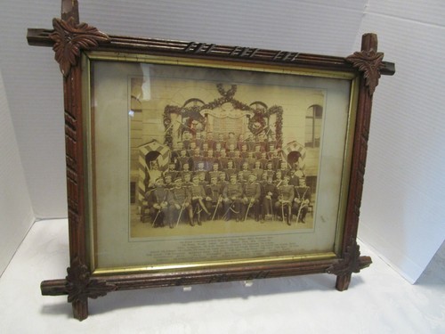 Antique Wood Adirondack Black Forest Carved Framed 1887 Print Military German - Picture 6 of 12