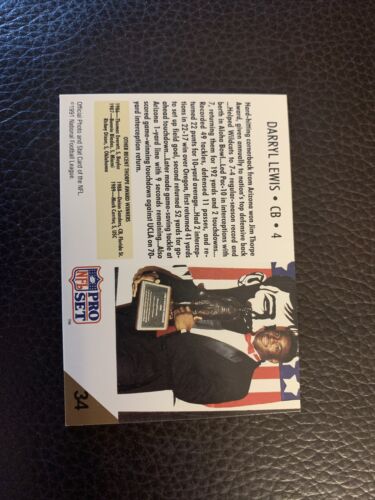 Darryl Lewis - 1991 Pro Set #34 - Arizona Football Card - Bild 2 von 2