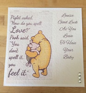 handmade personalised winnie the pooh baby shower leaving to have