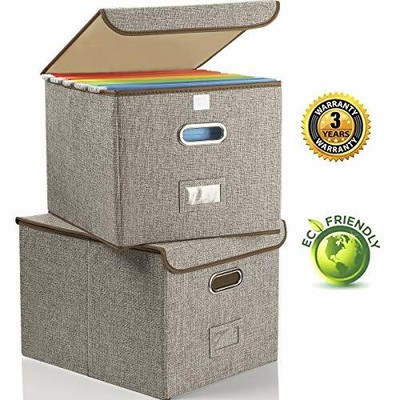 Collapsible File Box With Lid 2 Pack Decorative Documents