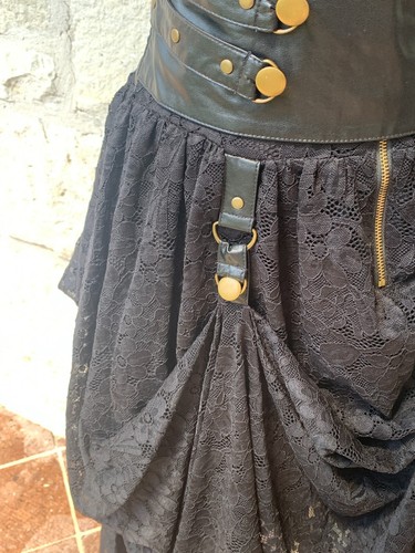 NWT Black LACE Faux Leather Gothic STEAMPUNK Bustier Buckle Front Dress SZ S - Picture 7 of 12