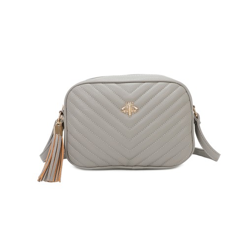 Ladies Quilted Striped Bee Adornment Crossbody Bag Women Shoulder Handbag 1071 - Picture 21 of 22