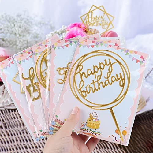 10er Pack Happy Birthday Tortenaufleger, Gold Tortenaufleger Acryl Geburtstagstorte - Bild 6 von 8