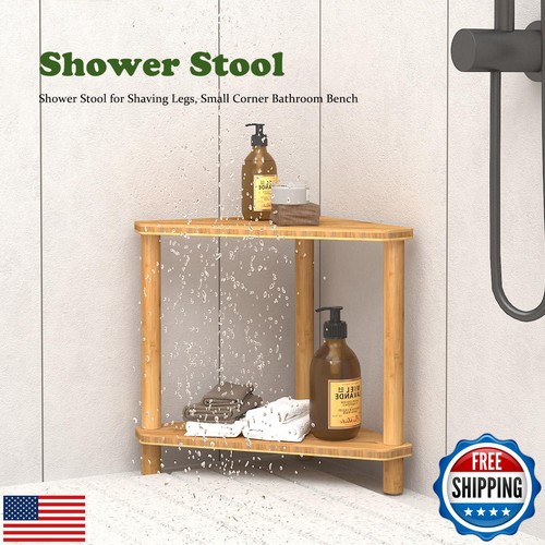 Bamboo Corner Shower Stool,2-Tier Waterproof Shower Stool for Inside Shower S - Picture 5 of 5
