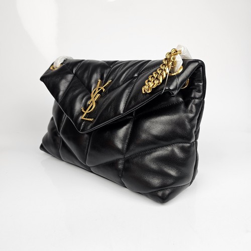 SAINT LAURENT Small Puffer Loulou Black And Gold Leather Shoulder Bag New - Picture 4 of 11