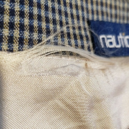 Nautica Men's Sport Jacket Coat 44 R Houndstooth 100% Worsted Wool Beige Blue - Picture 7 of 9