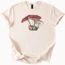 Red Mushroom Graphic T Shirt Botanical Fungi Art Nature Lover Cottagecore Tee