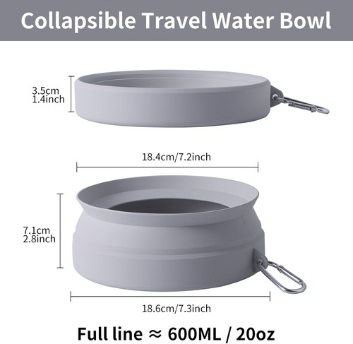 Collapsible Spill Proof Dog Water Bowl - Portable Travel Must-Have in Cold Grey - Picture 7 of 9