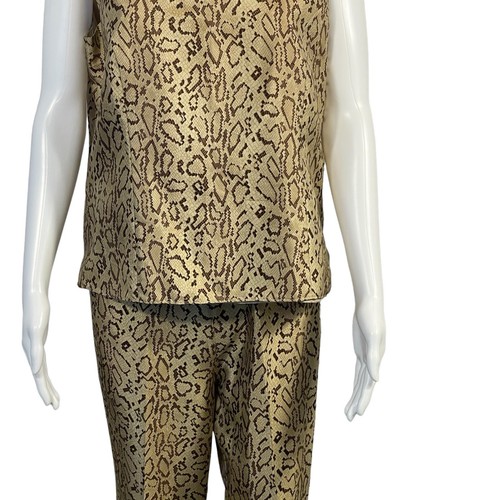Anne Carson 100% Silk Tan Gold Snakeskin Sleeveless Top Sz 14 & Pants Sz 12 Set - Picture 3 of 10