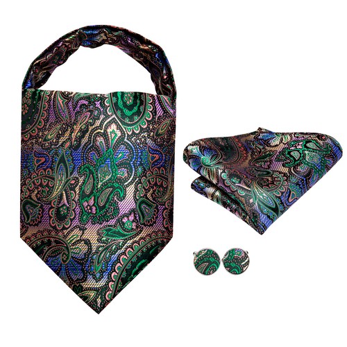 Mens Ascot Cravat Vintage Tie Jacquard Floral Paisley Solid Hanky Cufflinks Set - Picture 69 of 138