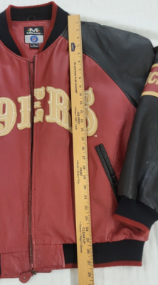 ジャケット・アウター MIRAGE NFL 49ers A-2 LETHER JACKET 90's San Francisco 49ers Mirage NFL Bomber Jacket Size Large