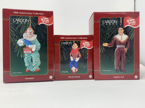 Carlton Karten Lot 3 Howdy Doody Clarabel Buffalo Bob 1998 Ornamente Neu in Box - Bild 1 von 11