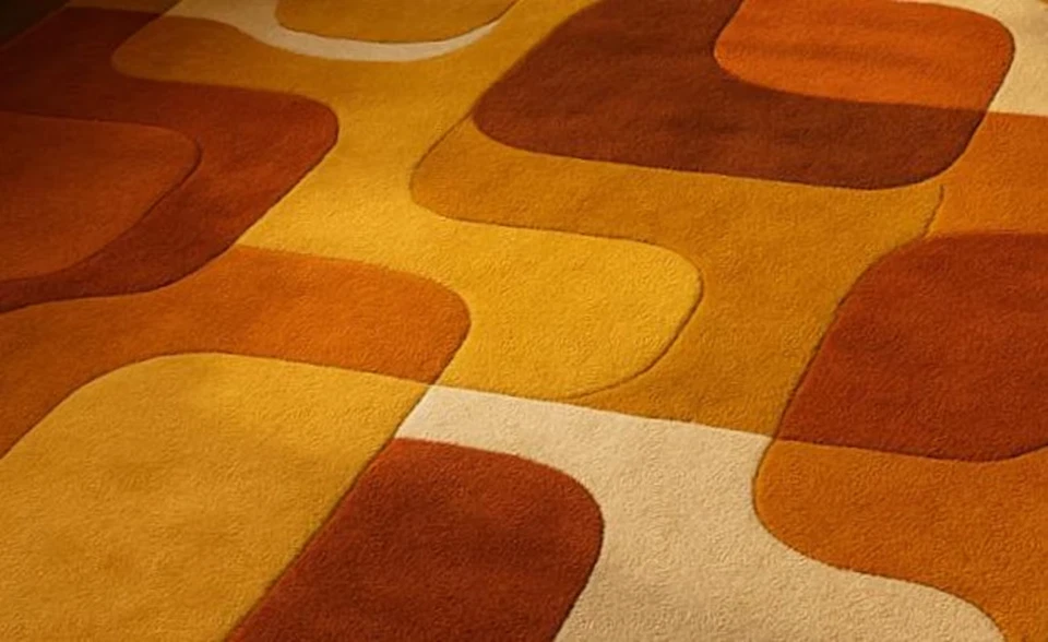 Mid Century Modern Wollteppich Geometrisch Vorleger Burnt Orange Senfgelb - Bild 3 von 4