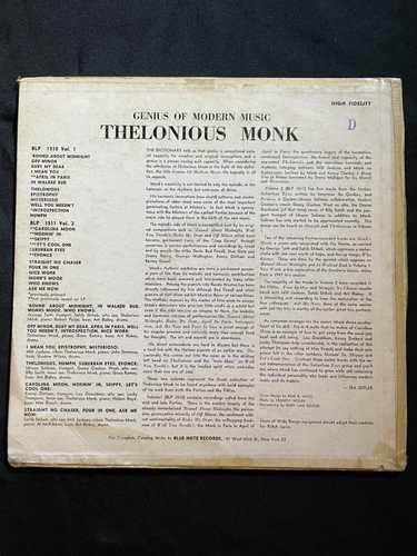 Thelonious Monk "The Genius of Modern Music Volume 1" LP Blue Note RP 1959 VG - Picture 10 of 10