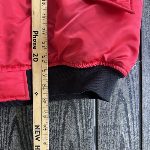 VINTAGE INDIAN MOTORCYCLES SATIN BOMBER JACKET - 80S BIKER JACKET - Red GRUNGE - Picture 5 of 5