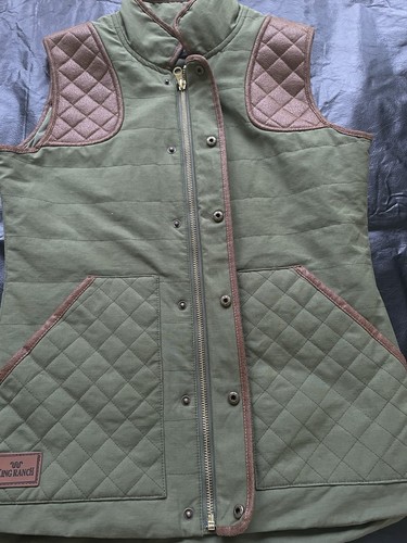 King Ranch Quilted Vest - Olive Green - Faux Leather Trim - Small - Picture 2 of 10