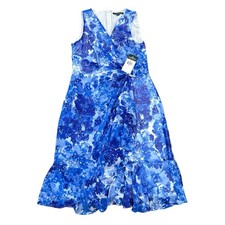 New Lauren Ralph Lauren Dress 6 Blue Pastel Floral Artsy Cloud Sleeveless V Neck