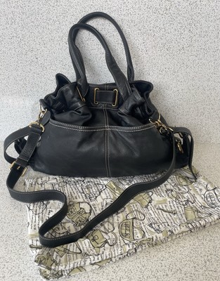 Barr + Barr New York Umhängetasche schwarz genarbtes Leder mit Gürtel große Tasche