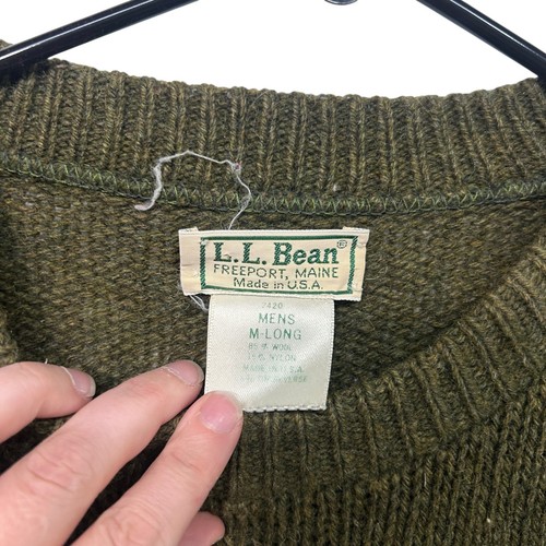 LL Bean Wool Sweater M Long Olive Crewneck Made in USA Heritage Outdoor Classic - Picture 3 of 5