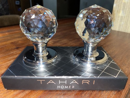 Tahari Crystal Door Knob Round Faceted Set Silver Chrome Designer Luxury NEW - Picture 2 of 5