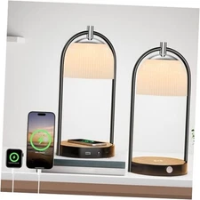  15W Wireless Charging Bedside LED Table Lamps Set of 2, Modern Small 