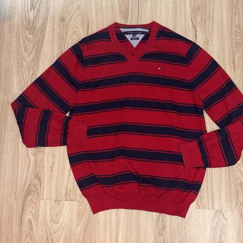 Tommy Hilfiger Herren Pullover Sweater rot/blau Pima Cotton V-Neck XXL