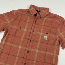 Carhartt Shirt Mens Small Rugged Flex Relaxed Fit Orange Plaid Button