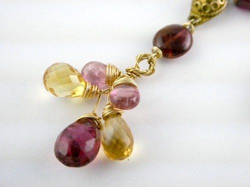 Vera Battemarco 14k Gold Fill Metal Pink and Green Tourmaline Beaded Necklace - Picture 5 of 24