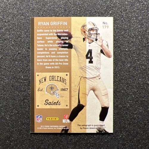 2013 Contenders RYAN GRIFFIN #179 Rookie Playoff Ticket AUTO - NFL SAINTS - B - Picture 4 of 4