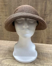 Ann Taylor women brown straw summer vintage slouch hat  toyo braid  one size