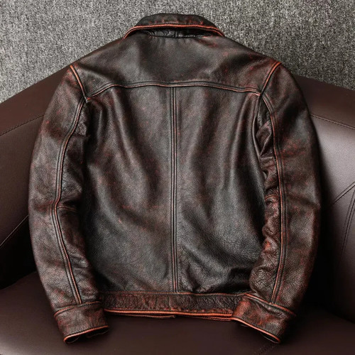 Hombres Camionero Cuero de Vaca Real Camisa Motociclista Café Corredor Chaqueta De Colección Talla L - Imagen 6 de 8