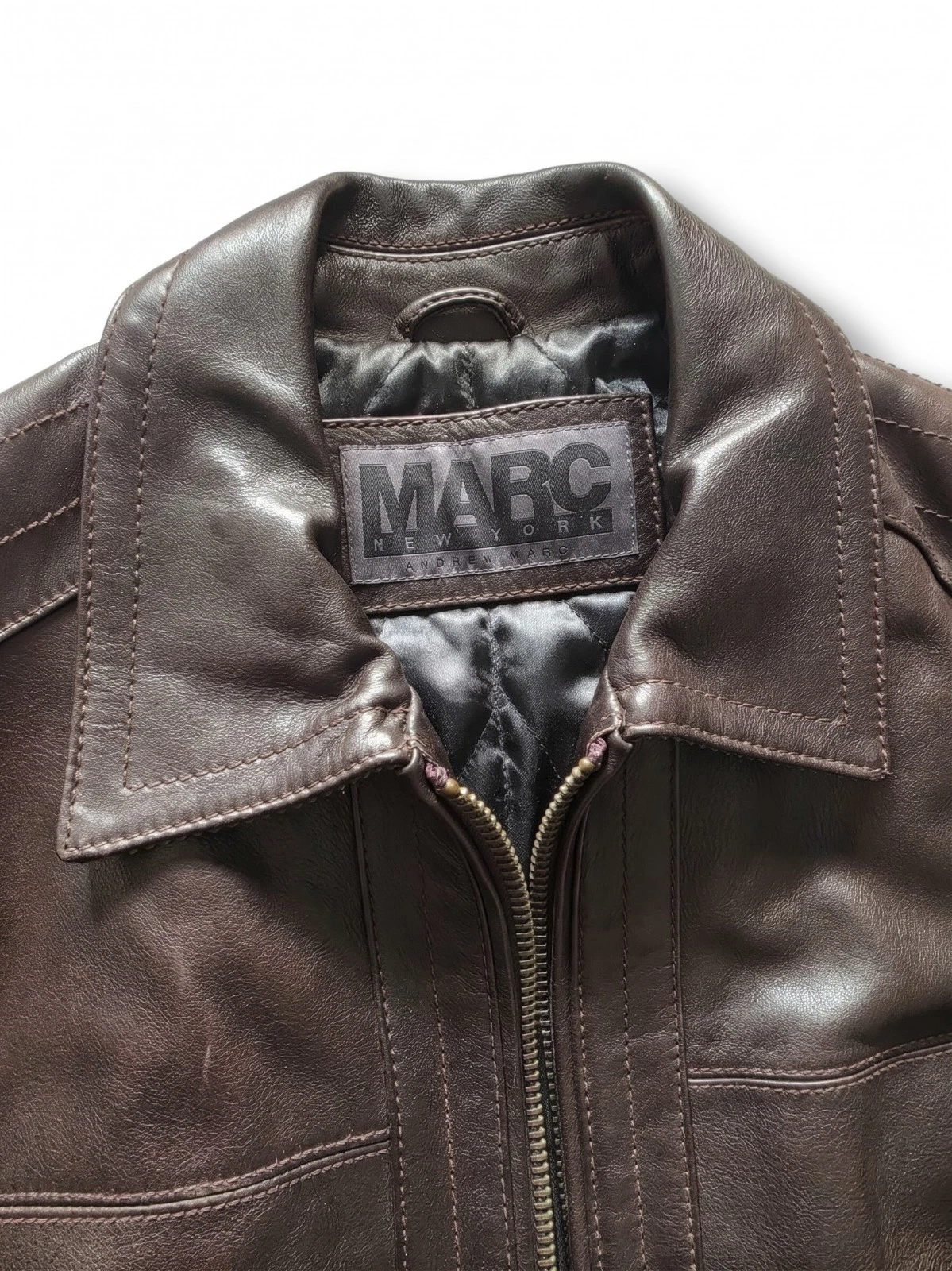 Marc New York  Men's Brown Leather Bomber Jacket Quilted Lined Sz M image 3