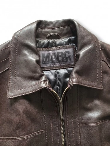 Marc New York  Men's Brown Leather Bomber Jacket Quilted Lined Sz M image 3
