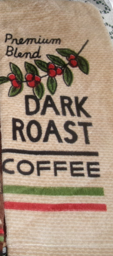 SET of 2 BROWN & TAN FULL UNCUT DARK ROAST COFFEE Print Cotton Kitchen Towels - Picture 4 of 4