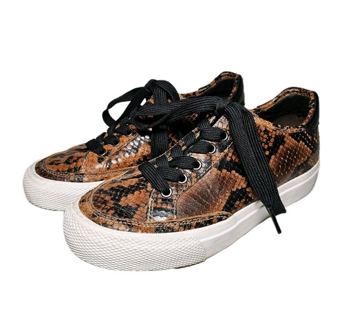 Rag & Bone Army Sneakers Women 37 US 7 Brown Snake Print Leather Low Top Lace