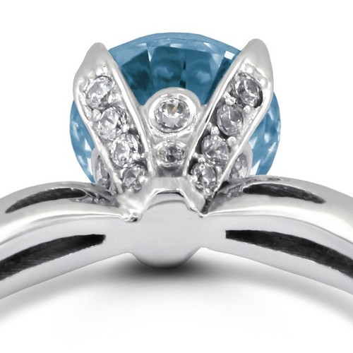 0.84ct tw Blue SI1 Round Earth Mined Certified Diamonds 18k Gold Side Stone Ring - Picture 12 of 15