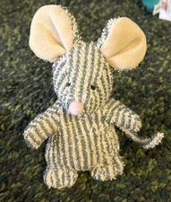 Russ Berrie Striped Gray/Cream Mouse Beanbag Plush Terry Cloth Home Buddies Vtg