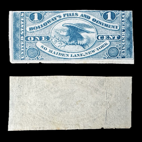 #RS125a 1¢ blue Holloway’s Pills & Ointment Private die proprietary Revenue M&M - Picture 1 of 3