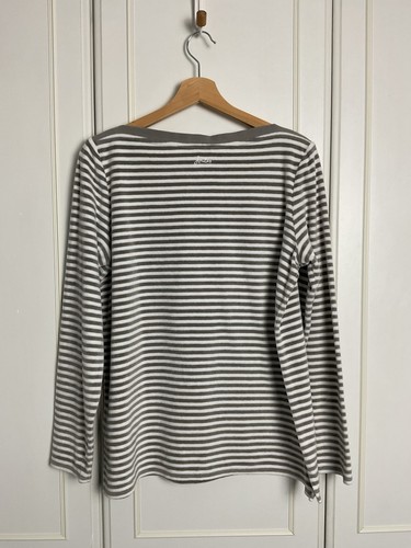 Joules Esme Women’s Top Towelling Striped Size UK 14 Grey Cream Cosy Long Sleeve - Picture 6 of 12