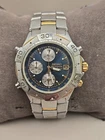 Seiko Chronograph 39mm Vintage Blue Dial Two Tone Quartz Mens Watch