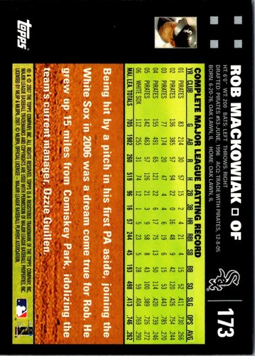 2007 Topps Rob Mackowiak #173 Chicago White Sox Baseball Card - Picture 2 of 2