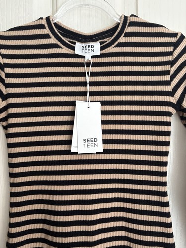 BNWT - Seed Heritage Girls Long Sleeve Ribbed Stripe Dress Size 10 - Picture 2 of 3
