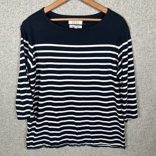 Sea Salt Top Womens 14 Organic Cotton Striped Navy Blue Sailor 3/4 Sleeve - Picture 2 of 11