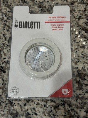 BIALETTI moka Coffee express 6 cup replacement filter and 3 gaskets white NEW