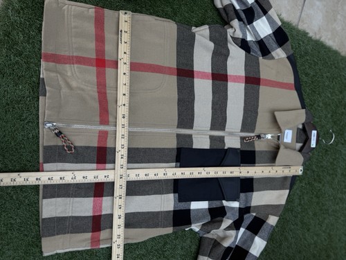 Auténtica sobrecamisa Burberry de algodón de lana a cuadros con parche de cuero marrón talla grande - Imagen 12 de 18