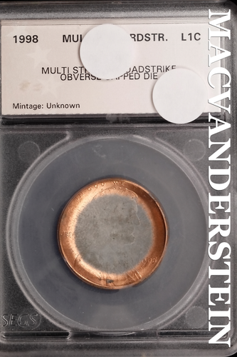 1998 Lincoln Cent Multi-struck Broadstrike Obv Capped Die - No Reserve #SLH254
